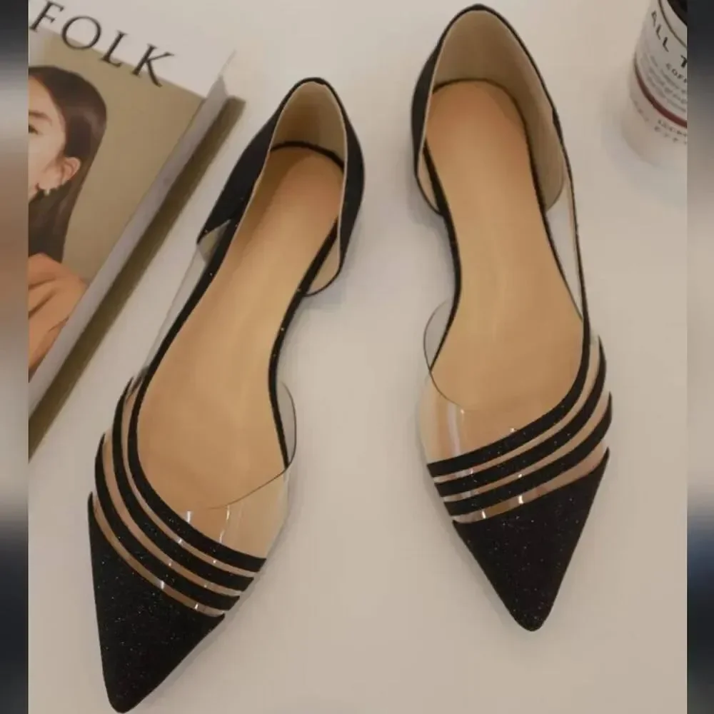 STITCH DETAIL POINTED TOE WOMEN'S D'ORSAY BALLET FLATS SHOE